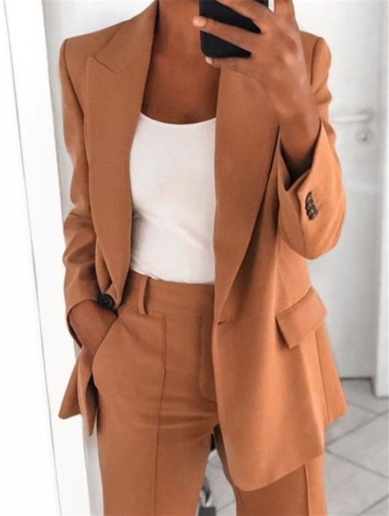 Veste de costume à revers tendance pour femme_voghion.com