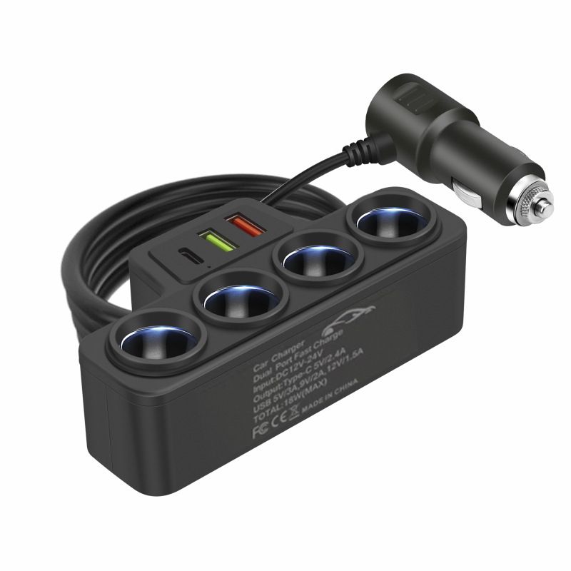 Brichetă auto nouă 2025, de la una la patru, cu interfață de încărcare rapidă QC3.0+USB+PD, universală, 12V24V_voghion.com