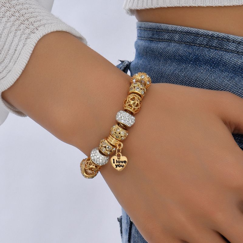 Heart " I LOVE YOU " Gold Plated Charm Bracelet_voghion.com