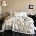 French Lace Trim Tencel Cotton 4-Piece Bedding Set - Long-Staple Cotton, Summer Cooling Sheet Set With Fitted Sheet (Queen/King Size, Princess Style)_voghion.com