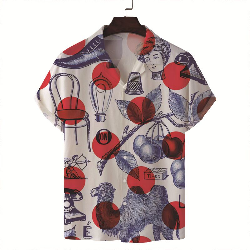 New Men's Printed Lion Men's Short Sleeved Cuban Collar Hawaiian Casual Shirt_voghion.com