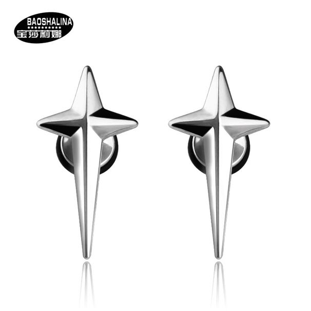 Premium Titanium Steel Cross Starlight Korean Hip-Hop Rock Star-Shaped Trendy Earrings For Men Unique Ear Jewelry_voghion.com