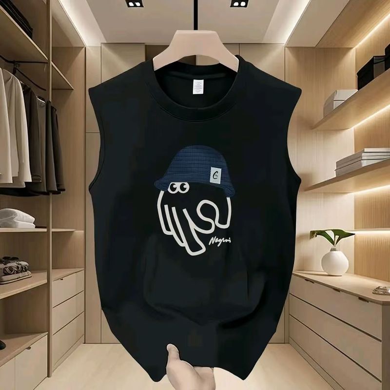 American Trend Pure Cotton Sleeveless Casual Sports Men's Summer Vest Design Sense Loose Breathable Vest T-shirt Top_voghion.com