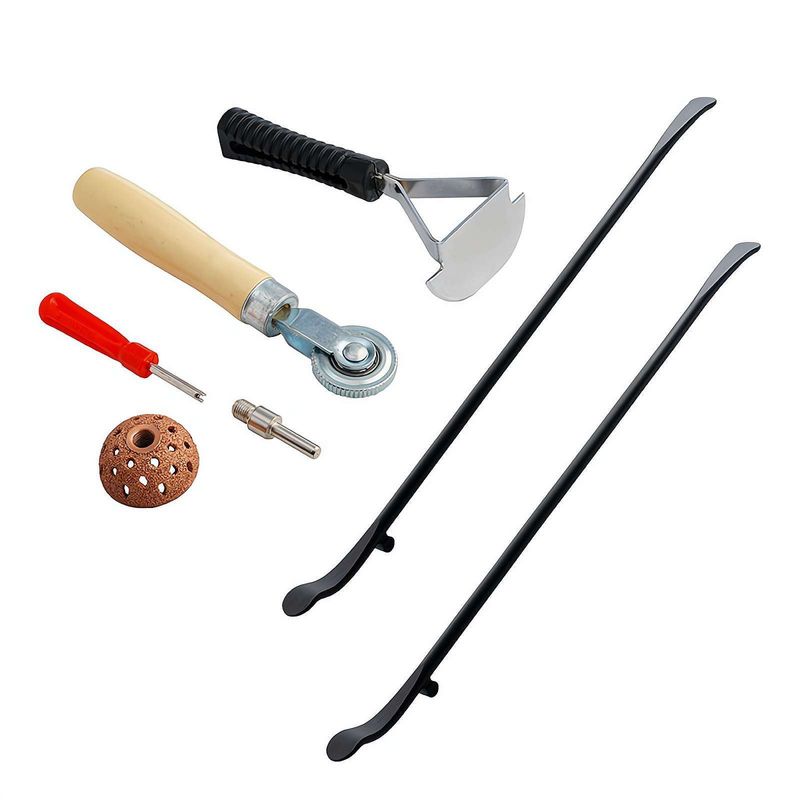 7 Tools, Bar, Rocker, Tool, Compacting Wheel, Repair Scraper, Tire Removal Solid Black Pry Bar_voghion.com
