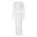 European American clothing 2024 autumn and winter new round neck long sleeved crop top, slim fit skirt set, women's_voghion.com