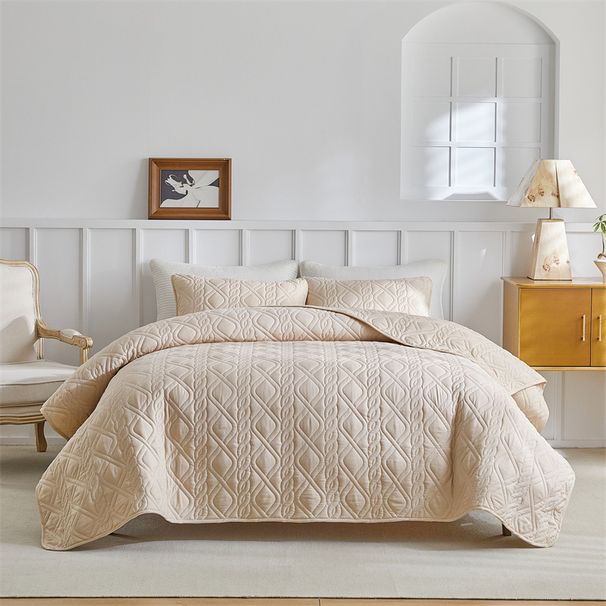 Modernes, minimalistisches Bettwäscheset mit Rautensteppung in Unifarben – Hellgrau, Beige, Grün – Größen 173 x 229 cm bis 264 x 229 cm_voghion.com
