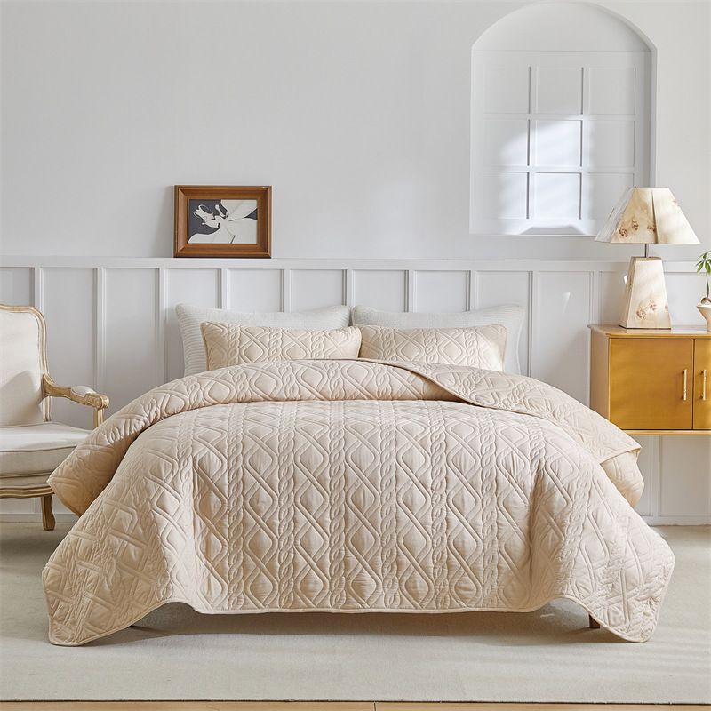 Parure de lit matelassée moderne et minimaliste à motif losanges, couleurs unies : gris clair, beige, vert, tailles : 173 x 229 cm à 264 x 229 cm_voghion.com