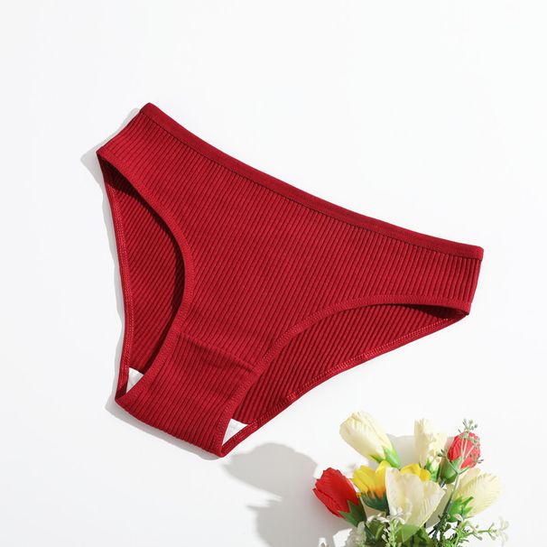 New Pure Cotton Threaded Women's Triangle Pants Solid Color Low Waist Lace Breathable Double Layer Girls' Underwear_voghion.com