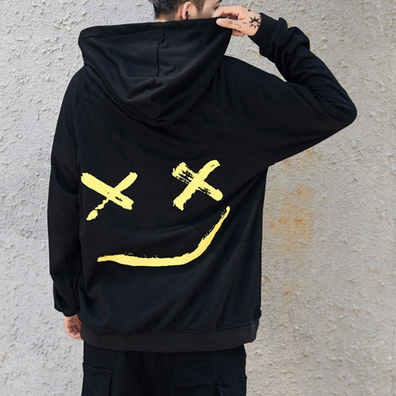Herrenbekleidung, lässiger, farbblockierender Smiley-Modepullover für Herren, Sport-Langarm-Kapuzenoberteil, Herrenbekleidung_voghion.com