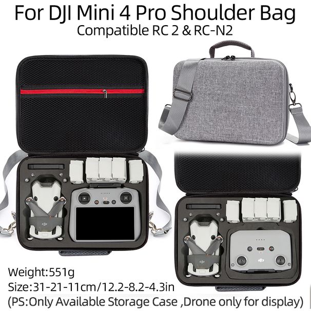Borsa a tracolla nera e grigia, borsa portaoggetti RC 2/RC N2, valigia da viaggio rigida per drone DJI Mini 4 Pro_voghion.com