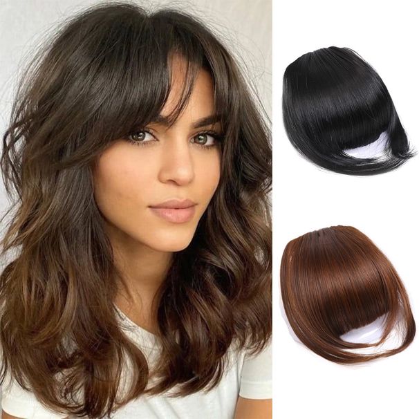 Włosy syntetyczne Peruki do sprzedaży bezpośredniej z prostymi grzywkami dla kobiet i podwójnymi bokobrodami_voghion.com