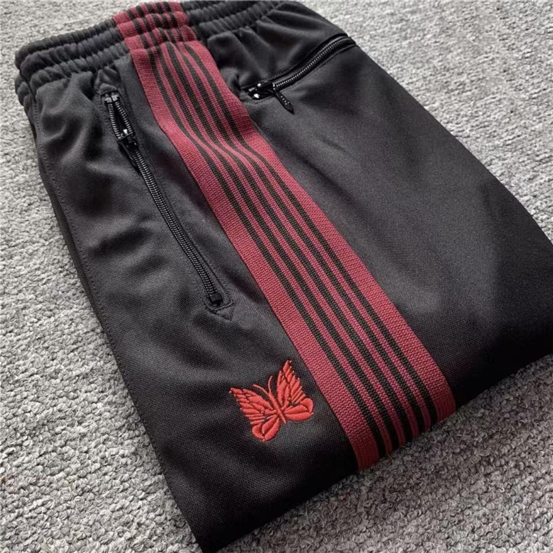 Butterfly Embroidery Casual Pants For Men & Women - Lightweight, Breathable, Striped Design With Elastic Waistband, Straight Leg, Summer Comfort_voghion.com