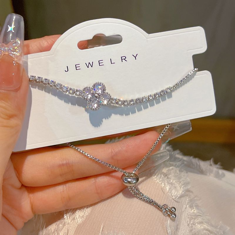 Cold wind silver simple zircon bracelet niche flower bracelet  simple wind bracelet_voghion.com