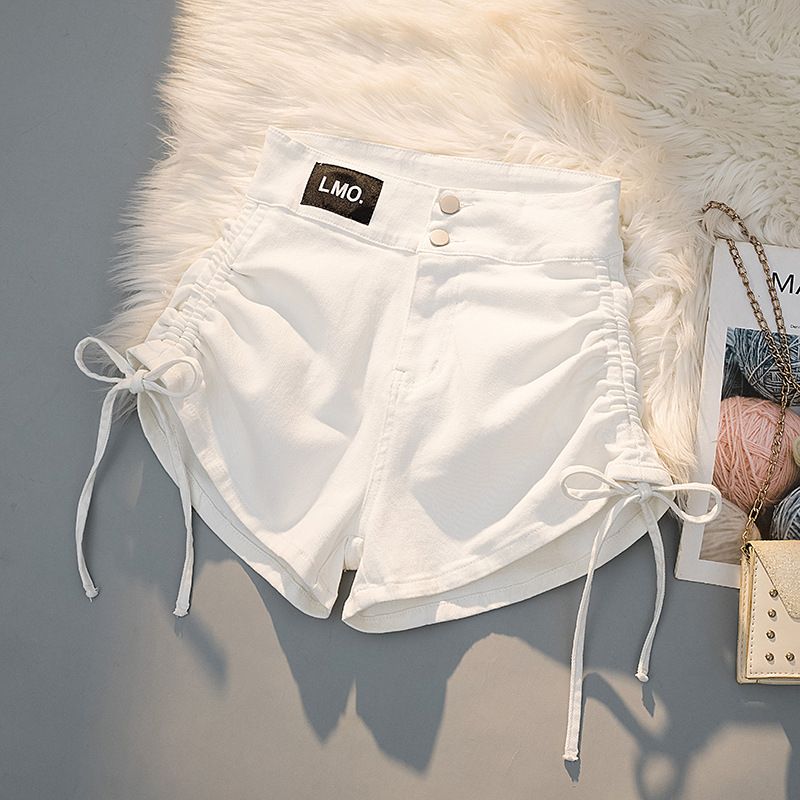 Women's Clothing Summer High Waist Slimming Denim Shorts With Drawstrings And Tights For Girls_voghion.com