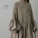 In Stock Japanese Style 2024 Autumn Winte New Loose Flaed Sleeve Women's Half Tutleneck Pleated Patchwok Knit_voghion.com