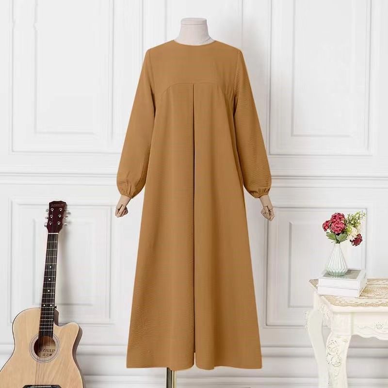 Vêtements pour femmes Casual Couleur unie Couture Poignets élastiques Robe pour dames Jupe longue_voghion.com