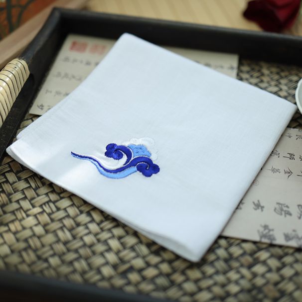 Handkerchief Cotton Small Square Scarf Cloud Embroidery Ancient Style Women's Carry-on Square Scarf Sweat-absorbing Moire Handkerchief_voghion.com