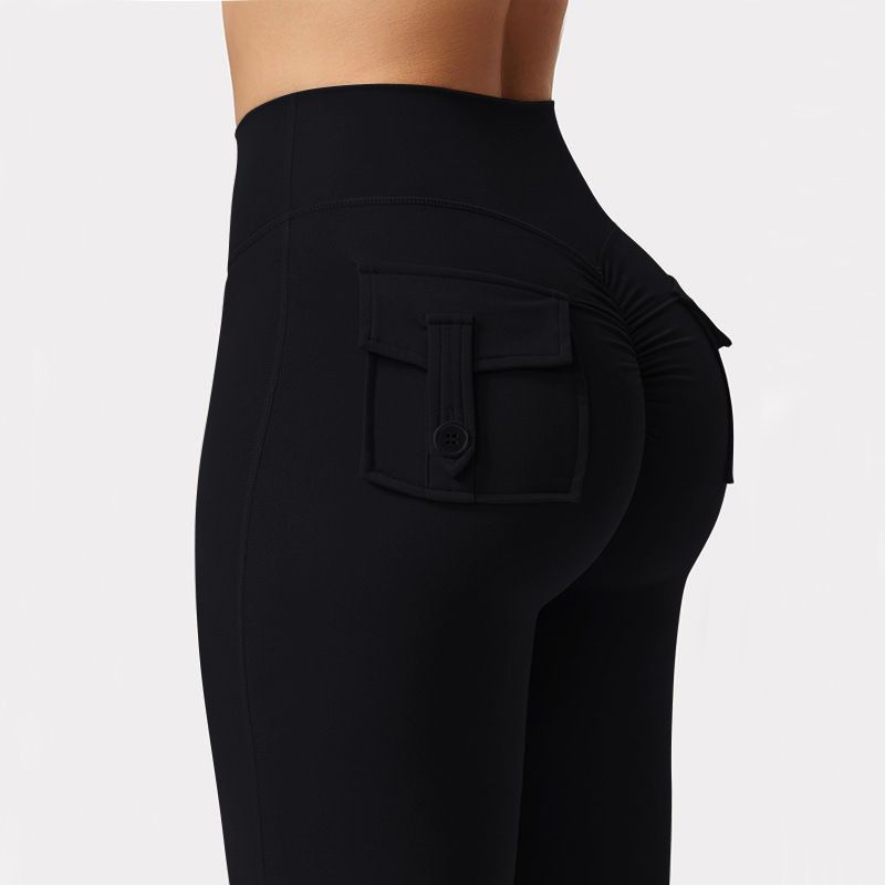 Workwear Pocket Elastic High Waist Pants Women Summer Fitness Sports Yoga Running Butt-Lifting_voghion.com