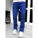 Men's Skinny Fringe Hip-hop Edge Elastic Patch Punk Rock Long Tight Fit Stacked Jeans Denim Pants Blue Pink_voghion.com