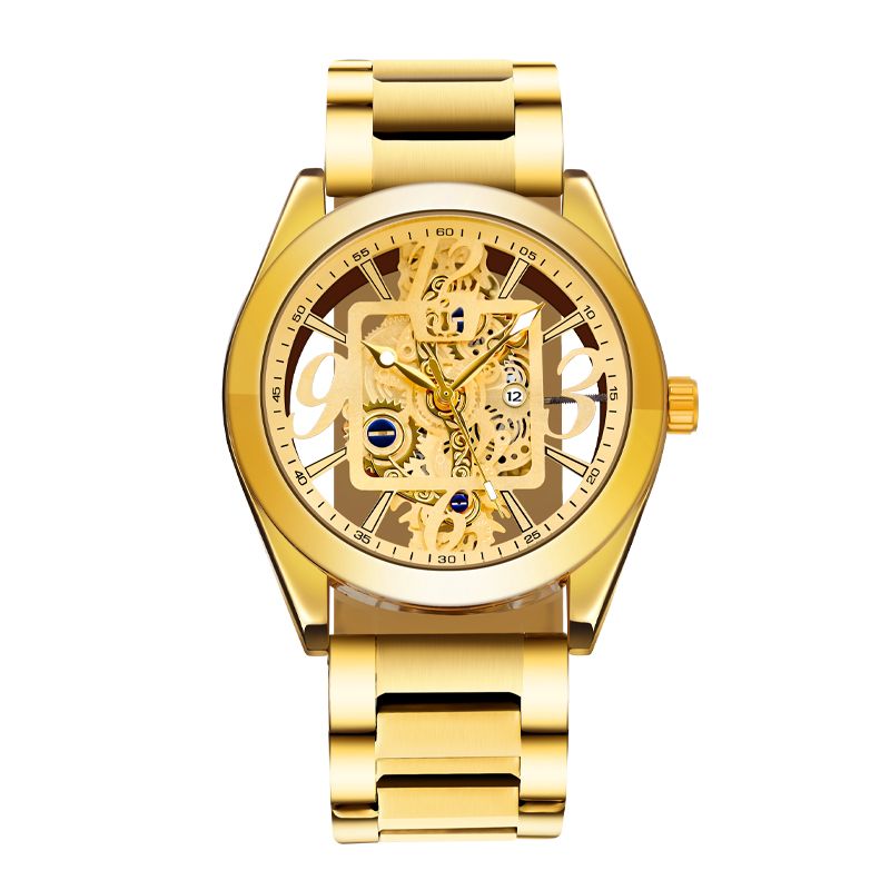 NEPIC 6067s D Classic gold stainless steel quartz watches with date daily reloj waterproof Luxury hollow out men wrist watches_voghion.com