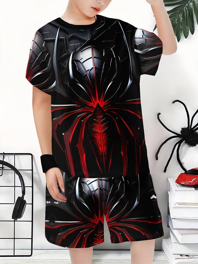 Ropa para niños, superventas, moda de moda, camiseta con estampado 3D de dibujos animados de anime, traje deportivo informal de manga corta para niño_voghion.com