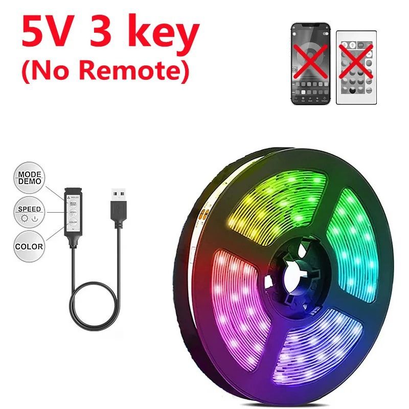 5V USB RGB LED Strip Lights With 24-Key Remote & Bluetooth APP Control - 5050 SMD Flexible Light Tape For TV Backlight, Home Decoration_voghion.com
