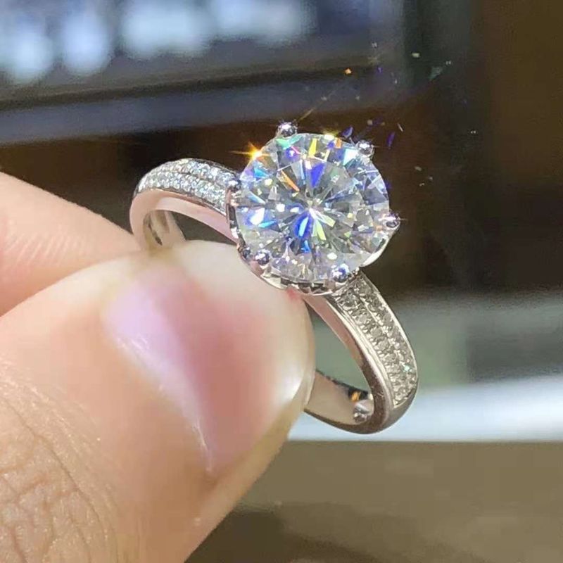 Aliança de casamento feminina com diamante moissanita americana banhada a PT950, 2 quilates, para casal_voghion.com