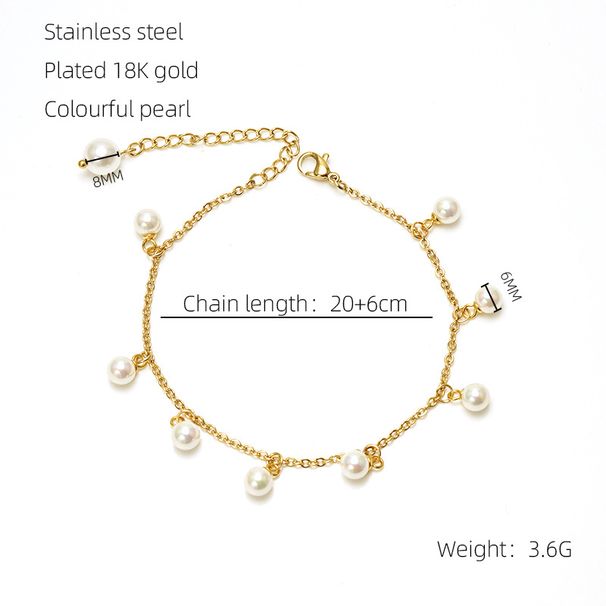 Neu INS Mode Einfache Quaste Edelstahl Perle Fußkettchen Gold Fuß Kette Schmuck Lichtecht_voghion.com
