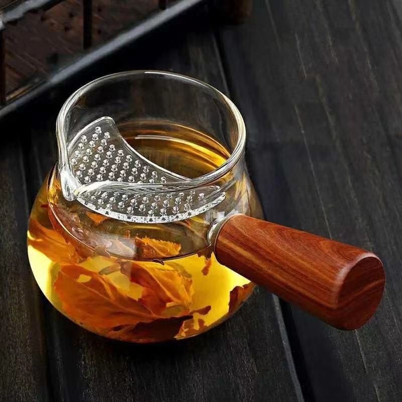 Glass Teapot With Built-in Filter – 350ml/250ml Heat-Resistant Borosilicate Tea Pitcher, Drip-Free Spout, Bamboo Joint Design, Gift Box_voghion.com