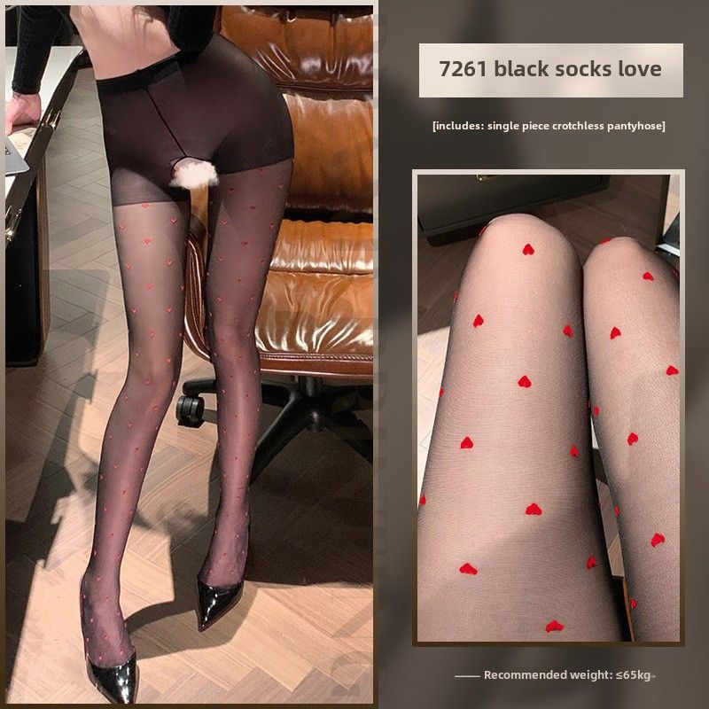 Feimu color flocking love crotch pantyhose 7261 sexy sexy skin-transparent black silk wear with 50/bag_voghion.com