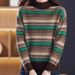 Herbst Winter Gestreifter Strickpullover Halbrollkragen Retro Jacquard Pullover Lässig Schicke Oberteile Modetrends_voghion.com