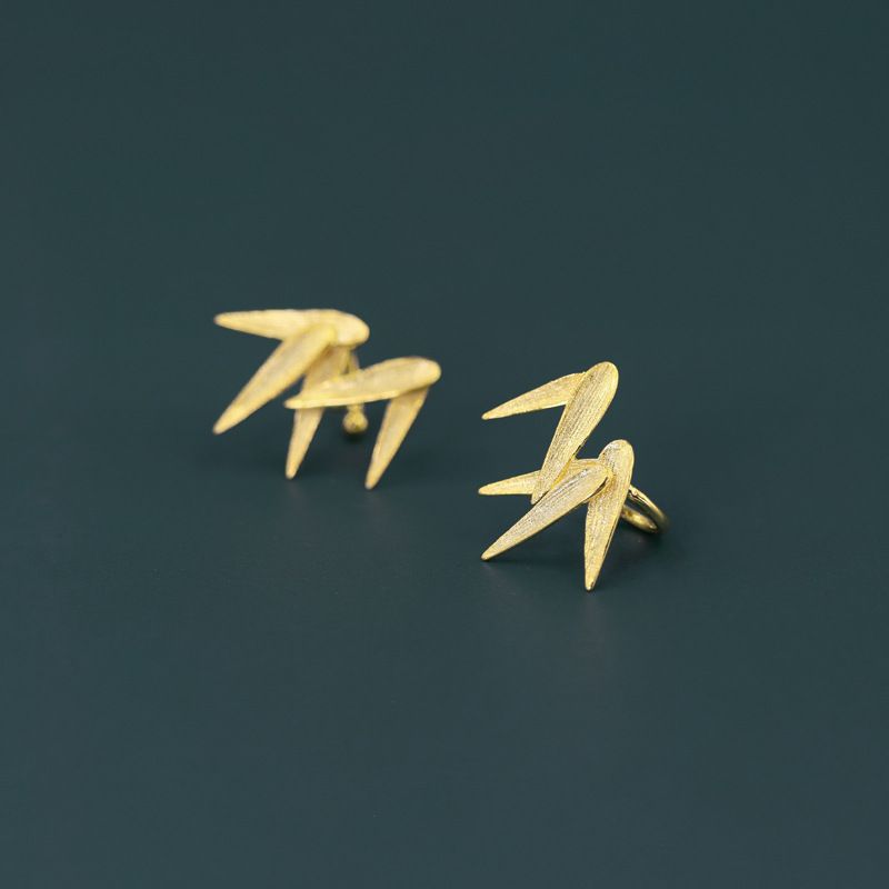 Orecchini unisex non forati, nuovi, alla moda, artistici, in argento puro, stile cinese, con foglia di bambù, dal design originale_voghion.com