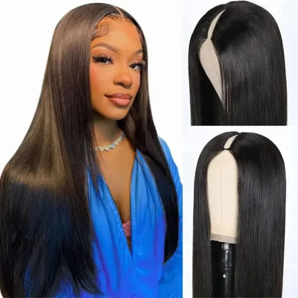 Rechte pruik van menselijk haar, Braziliaans Remy-haar, volledig machinaal, lijmloos, geen uitval_voghion.com