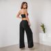 Women's Sexy Strapless Two-Piece Set With Split Top And Straight Long Pants Ribbed Suit New Style_voghion.com