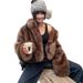 Casaco feminino de pele sintética com gola curta e pele de raposa, estilo coreano, moda inverno, blusa de pelúcia ecológica (café, branco com pontas douradas)_voghion.com