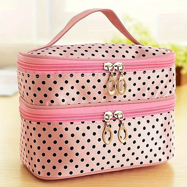 Doppelschichtige Make-up-Tasche - Wasserdicht mit Spiegel Reise-Kosmetik-Organizer EU Compact Case_voghion.com