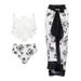Women's new bikini flower decoration printed split swimsuit and wrap skirt suit_voghion.com