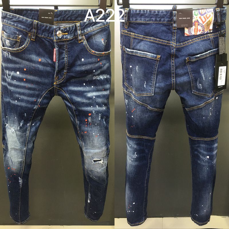 Suitable For All Seasons A222 Unique Paint Dot Patchwork Men's Long Pants Second Square Distressed White Small Straight Leg Jeans Trend_voghion.com