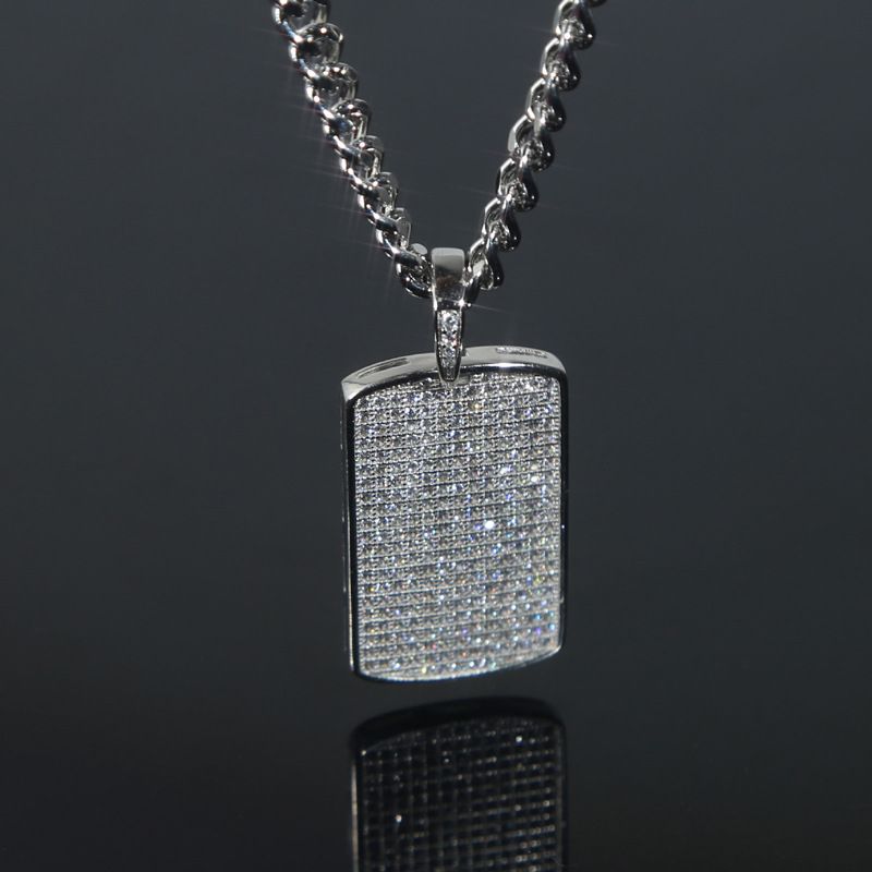 Νέο Στρατιωτικό Τετράγωνο Ένθετο Ζιργκόν Γυμνό Κολιέ με Αλυσίδα Κούβας Ανδρικά και Γυναικεία Κοσμήματα χιπ χοπ_voghion.com