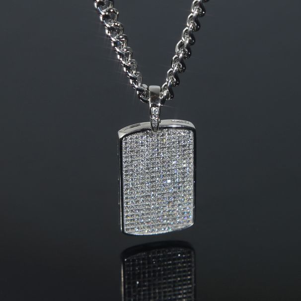 Νέο Στρατιωτικό Τετράγωνο Ένθετο Ζιργκόν Γυμνό Κολιέ με Αλυσίδα Κούβας Ανδρικά και Γυναικεία Κοσμήματα χιπ χοπ_voghion.com