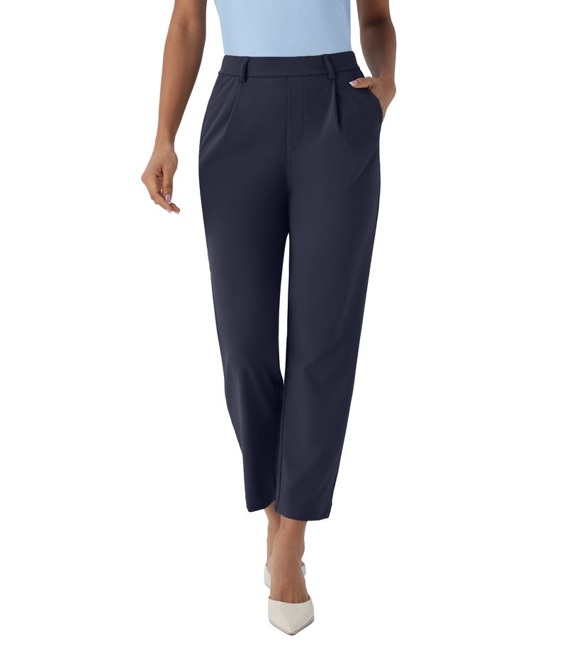 Vêtements pour femmes Pantalons neuf points taille haute avec poches latérales pour femmes Pantalons de yoga décontractés pour le travail_voghion.com