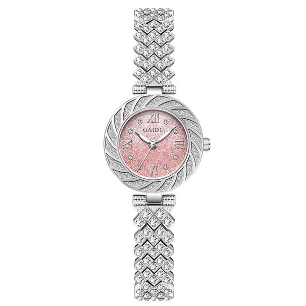 Conjunto de pulseira de relógio feminino elegante com diamantes - pulseira de aço inoxidável, movimento de quartzo, resistente à água até 30 m, design minimalista moderno_voghion.com