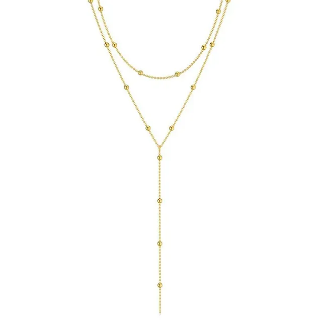 Moda Moda Oro Colore Doppio Strato Lunga Catena Collane Goccia per Le Donne Semplice Metallo Geometrico Perlina Nappa Collana Choker_voghion.com