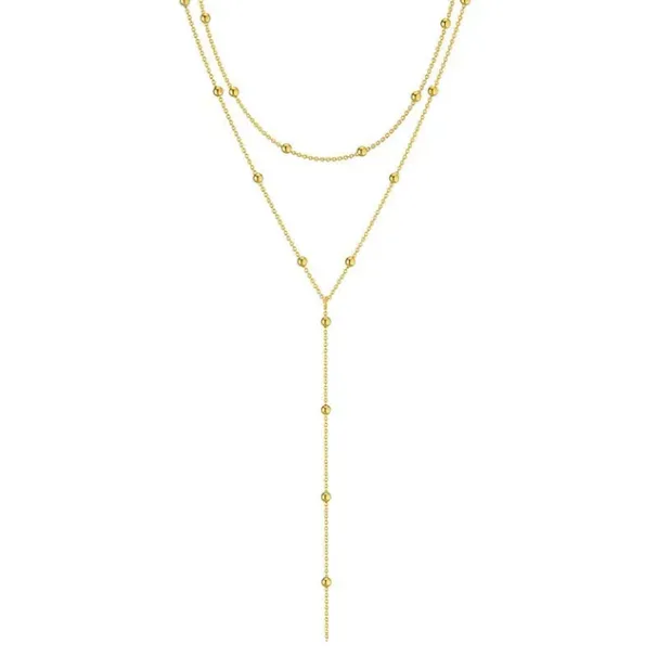 Moda Moda Oro Colore Doppio Strato Lunga Catena Collane Goccia per Le Donne Semplice Metallo Geometrico Perlina Nappa Collana Choker_voghion.com