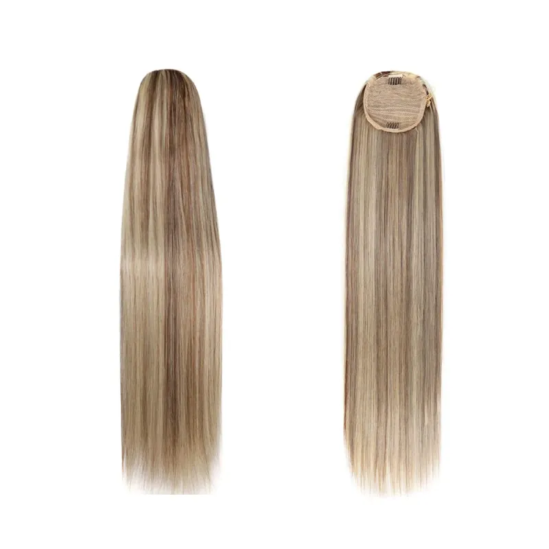 Straight Drawstring Ponytail Human Hair Extension P8 613 Long Clip In 26Inch_voghion.com