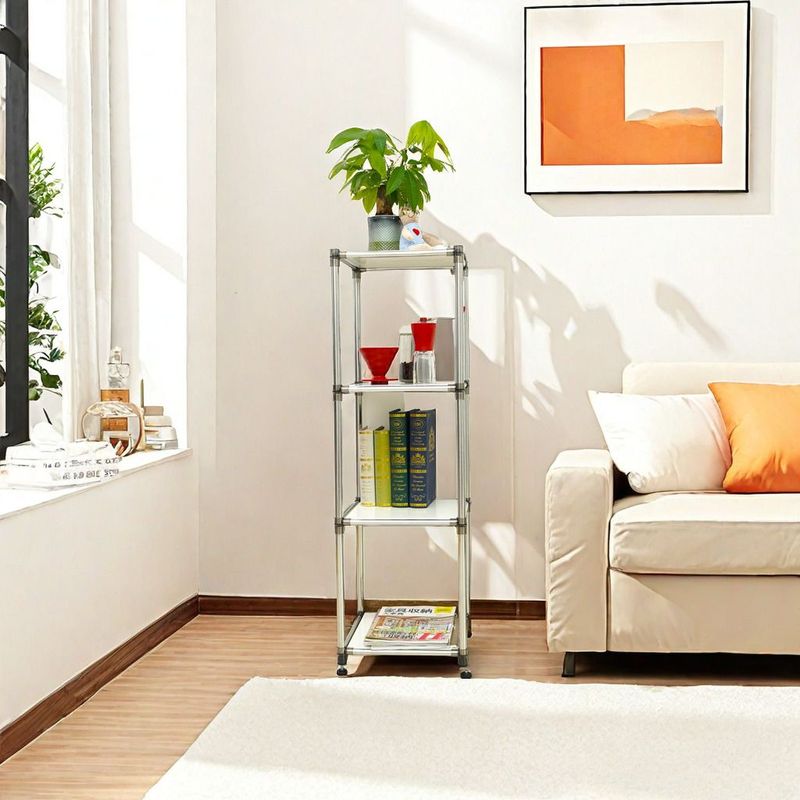 Korean White 4-Tier Heavy Duty Stainless Steel Storage Shelving Unit, 100lbs/shelf (49"H X 14.9"W X 13.7"D) For Indoor/Outdoor Organization , Modular Rack, Extremely Durabl_voghion.com