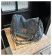 Anti-fading Denim Lock Underarm Large Capacity Tote Shoulder Messenger Fashionable Versatile Canvas Bag 250318_voghion.com