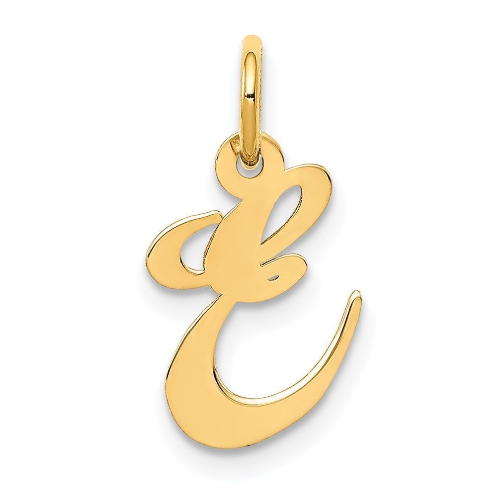 14K Small Fancy Script Letter E Initial Charm_voghion.com