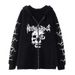 Gothic Y2K Unisex Hoodie met schedelprint - Oversized streetwear sweatshirt met rits voor mannen en vrouwen - Donkere esthetische trui (zwart, wit, grijs)_voghion.com