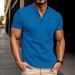 001 Cross-border 2024 Summer Men's Short Sleeve V-neck Waffle Solid Color Button Polo Shirt_voghion.com